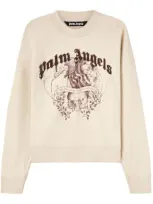 Palm Angels Statement Pencil Cotton Sweatshirt In Cream