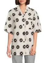 Palm Angels Women's Surf Print Camp Shirt In Off White