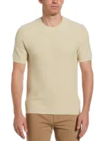 Perry Ellis Men's Tech Knit Vertical Ribbed Sweater T-shirt In Castle Wall,beige