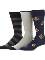 Perry Ellis Portfolio Men's 3-pack Cocktail And Dot Print Dress Socks In Dark Blue Assorted