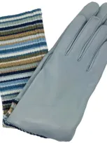 Primo Luxe Women's Lea Lambskin Grey Glove/knit Arm Warmer In Blue