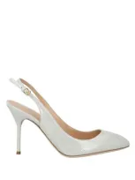 Sergio Rossi Woman Pumps Silver Size 8 Leather In White