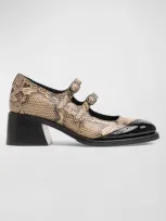 The Office Of Angela Scott Miss Amlie Bicolor Patent Mary Jane Shoes In Snake Print